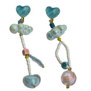 Funky Mismatched Cloud Earrings Dreamy Dangle Drop Whimsical Anime Lovers